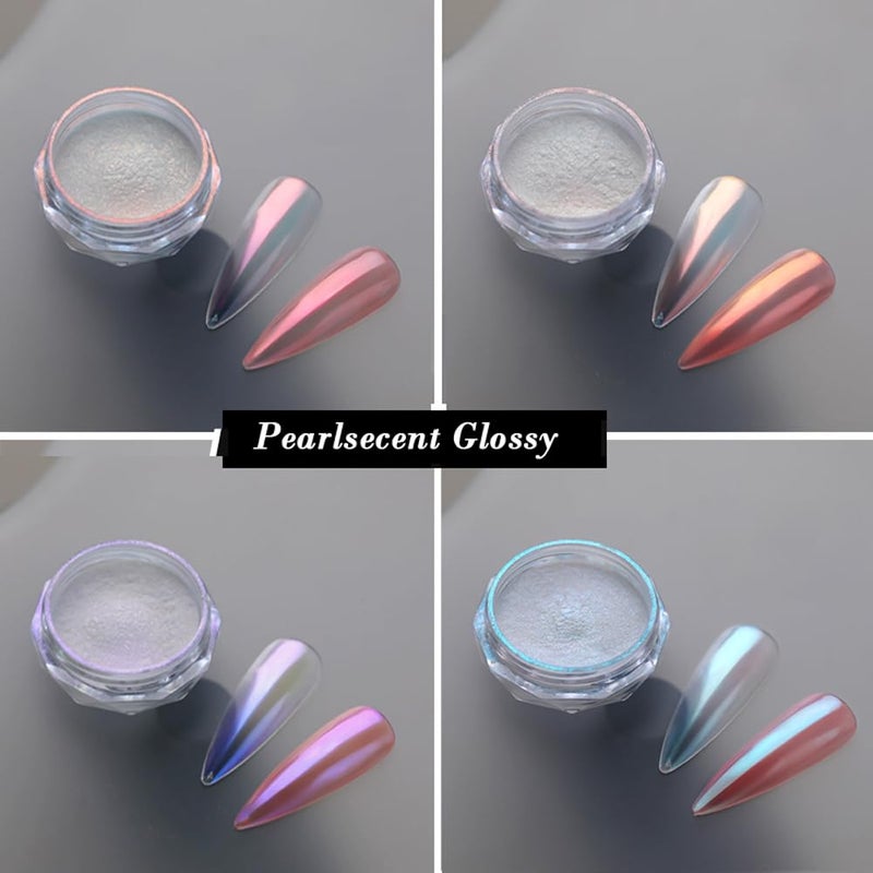 Pretty Diva 8 Colors Iridescent Pearl Chrome Nail Powder, Aurora Pearl Nails Chrome White Pearl Chrome Powder for Nails Metallic Manicure Pigment - Image 3